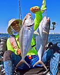 First of two Doubleheaders on Amberjacks.  It pays to use multiple hooks on a jig while ripping it through a school of hungry Amberjacks.